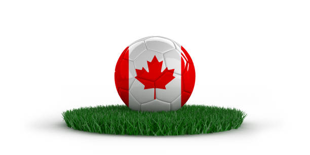 istock Soccer ball with Canada national flag 1442600067