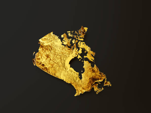 Canada Map Golden metal Color Height map Background 3d illustration\nSource Map Data: tangrams.github.io/heightmapper/,\nSoftware Cinema 4d