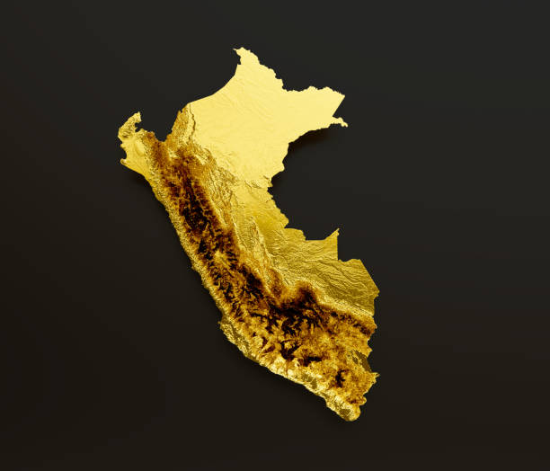 istock Peru Map Golden metal Color Height map Background 3d illustration 1442604713