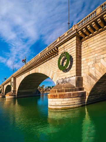 London Bridge over the Lake Havasu and turquoise-colored water in Havasu City, Arizona