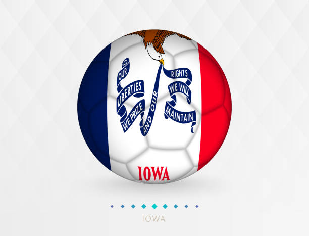 football ball with iowa flag pattern, soccer ball with flag of iowa national team. - サッカー パリ サンジェルマン 幅插畫檔、美工圖案、卡通及圖標