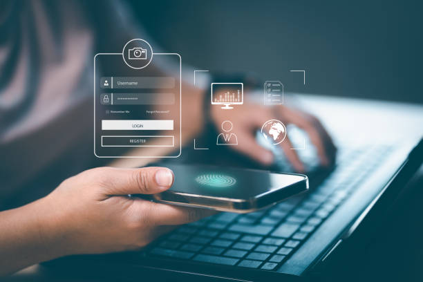 istock Woman hold Smartphone with virtual global with cyber security, Login, User, identification information security and encryption, secure access to users personal information, secure Internet access, 1442610724