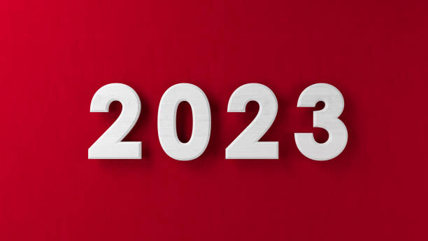 istock Wooden white color 2023 text on red color background 1442617746