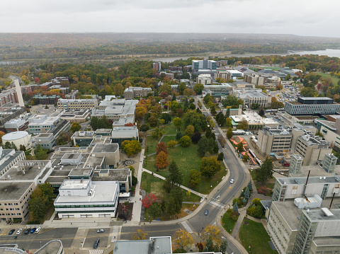 Aerial view of McMaster University in Hamilton, Ontario, Canada