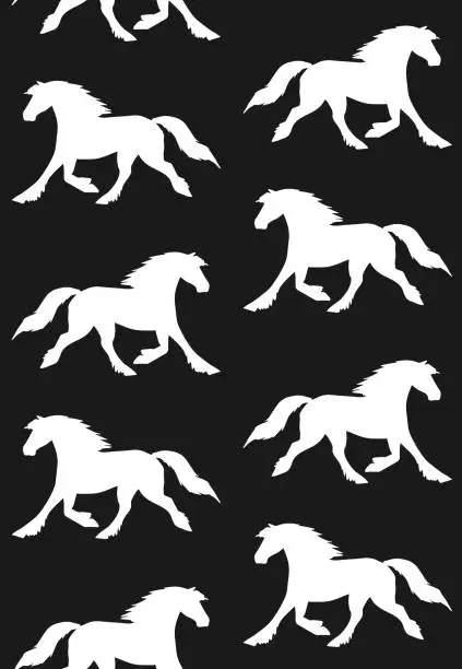 Vector illustration of Vector seamless pattern of hand drawn doodle sketch friesian horse silhouette