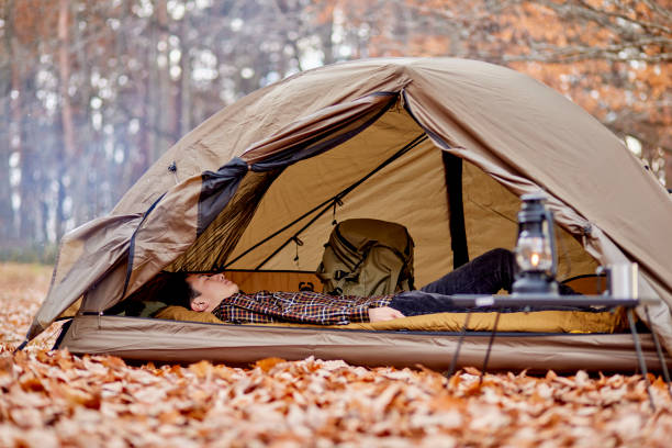 Japanese man enjoying camping