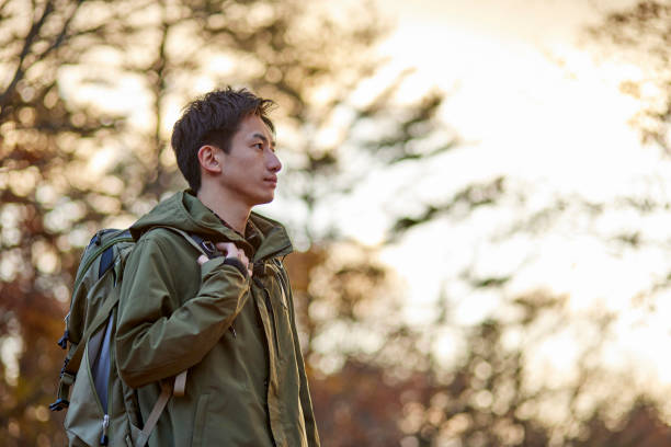 istock Japanese man enjoying hiking 1442630805