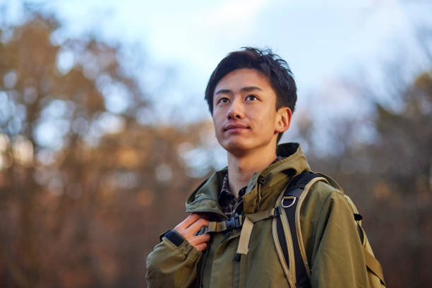 istock Japanese man enjoying hiking 1442630873