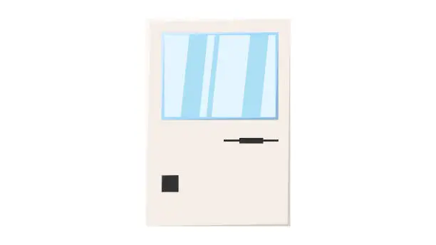 Vector illustration of Old retro vintage hipster computer, pc with monitor and keyboard from 70s, 80s, 90s. Beautiful white icon. Vector illustration