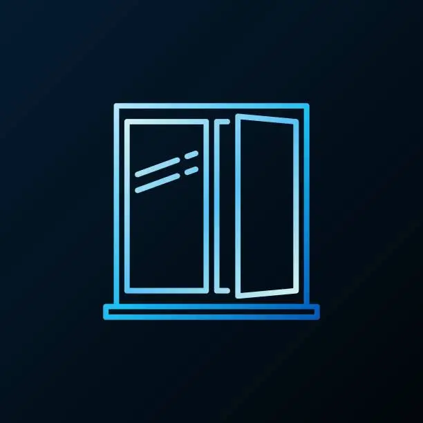 Vector illustration of Open Window with Sill vector concept blue line icon