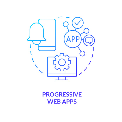 Progressive web apps blue gradient concept icon. Offline access. Future of digital technologies abstract idea thin line illustration. Isolated outline drawing. Myriad Pro-Bold font used