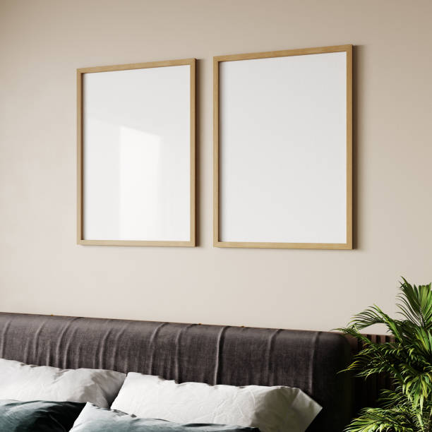 istock mock up poster frame in modern interior background, interior space, bedroom, Contemporary style, 3D render 1442641730