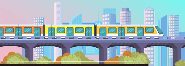 Transport leaving tunnel to metro. Train for transporting passengers at underground station platform High speed transport leaving tunnel to metro. Public transport, train for transporting metro passengers. Train of subway with automatic doors. Modern tramway at underground station platform delhi metro stock illustrations