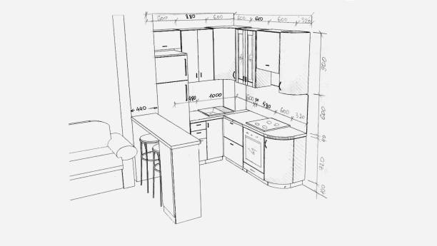 istock Sketch, drawing of furniture for the kitchen with dimensions 1442646223