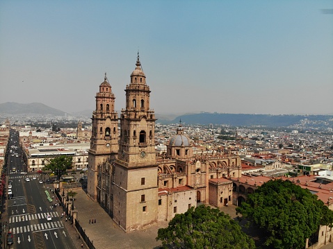 Morelia cathedral from above with drone