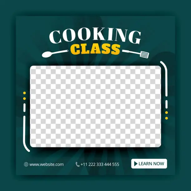 Vector illustration of Cooking class for social media posts and ads templates. Ads for online courses. Can be used for online media, brochure, flyer, wall advertisement, poster, website media promotion, billboard, apps ads