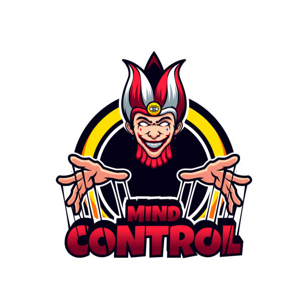 mad joker clown mind control vektor maskottchen - jester circus gambling bizarre stock-grafiken, -clipart, -cartoons und -symbole