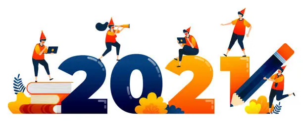 Vector illustration of Countdown of 2020 to 2021 with theme of education, study, learning. Vector illustration concept can be use for landing page, template, ui ux, web, mobile app, poster, banner, website, flyer