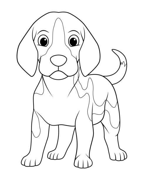 illustrations, cliparts, dessins animés et icônes de little beagle dog cartoon animal illustration bw - humor pets loving vertical