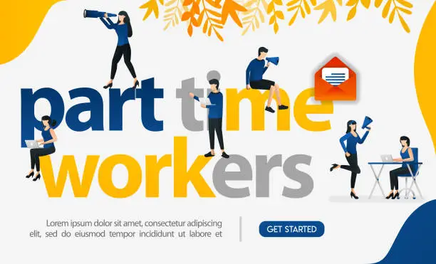 Vector illustration of People are working freelance by writing part time workers, concept vector ilustration. can use for landing page, template, ui web, mobile app, poster, banner, flyer, background, website, advertisement