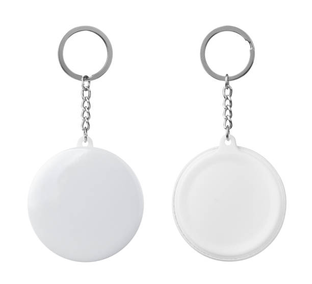 istock White blank badge. Glossy round button badge with ring isolated on white 1442667096