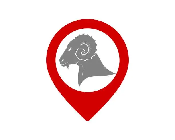 Vector illustration of Location pin with sheep head inside
