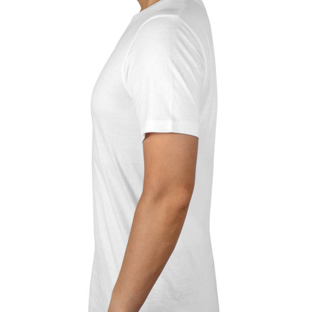 istock Side view of white t shirt isolated on white background with clipping path 1442667262