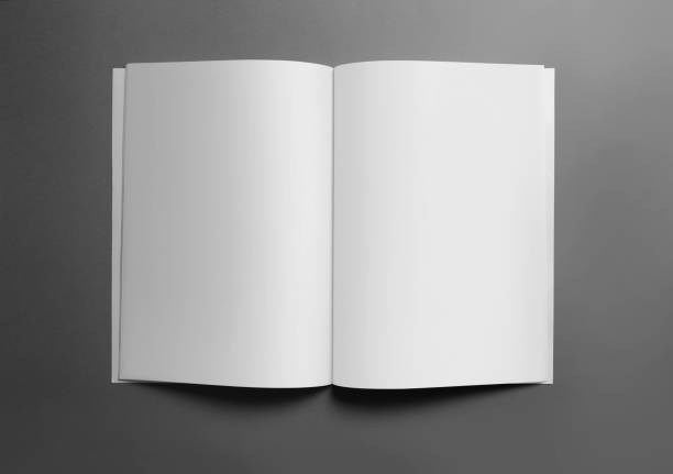 istock Blank opened magazine template on grey color background with soft shadows. 1442667983