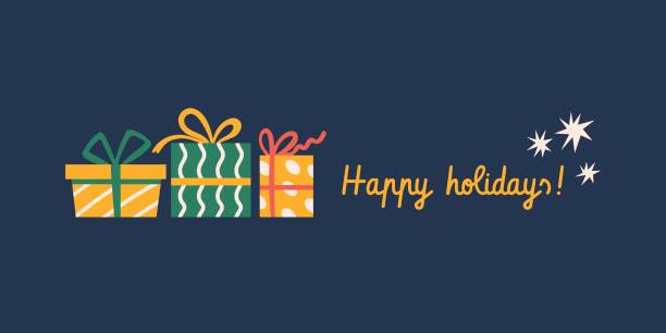 Happy holidays horizontal banner with wrapped presents for Christmas vector art illustration