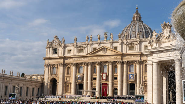 Roma, Italy. San Pietro square.View of the square during the celebration of the mass of the Pope or Pontiff stock photo