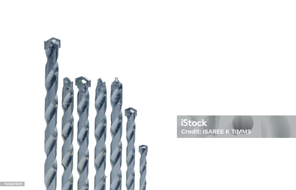 Drill bit set New metal drill bit set with different size isolated on white background. Drill Stock Photo