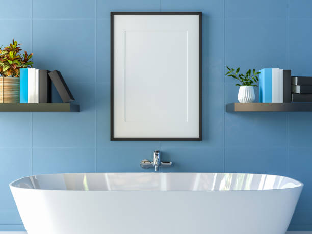 istock 3D Modern interior of bathroom with mockup poster frame 1442675394