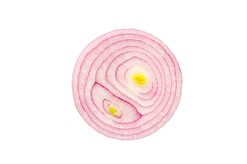 Red onion circle portion on white background