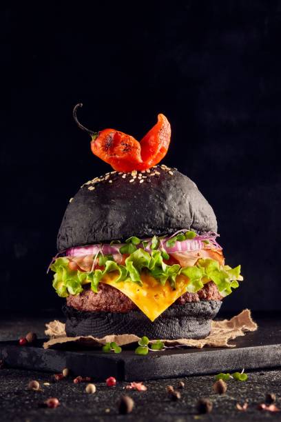 istock Spicy black burger fast food cheeseburger 1442680011