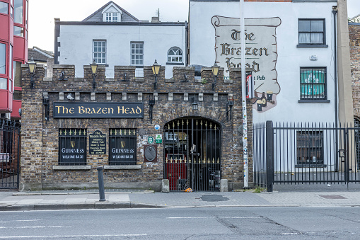 Dub, Ireland – April 04, 2021: A view of The Brazen Head- one of the oldest pub in Dublin, Ireland