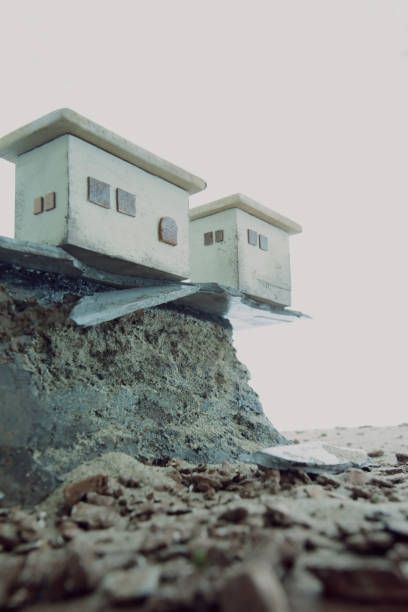 istock Collapse of house due to landslide 1442680748