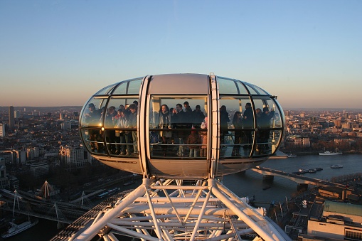 London, United Kingdom – February 16, 2008: A view of people enjoying the view from capsule in London Eye