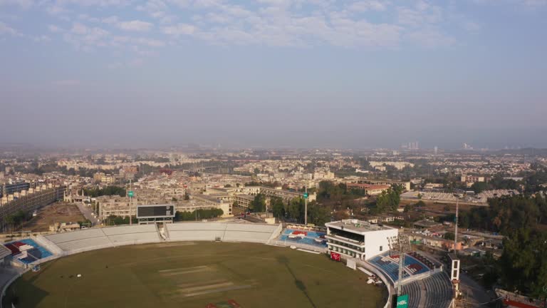 Aerial shot of the cricket stadium in Rawalpindi, Pakistan