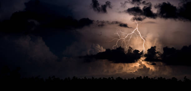istock Flash of lightning in a dark sky 1442684044