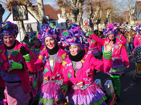 Dieburg, Germany – February 13, 2018: The colorful Rosenmontag carnival parade Dieburg, Germany