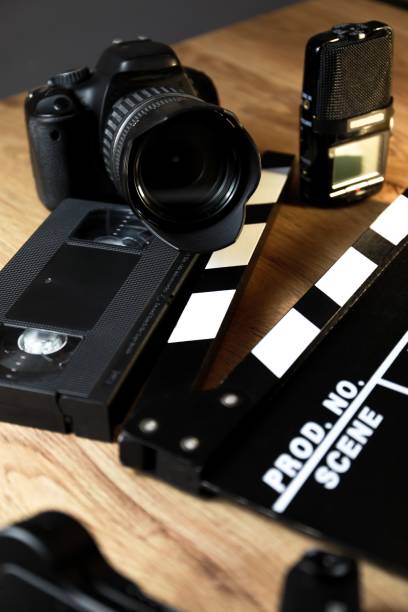 istock Vertical shot of vintage cassettes and a camera 1442686151