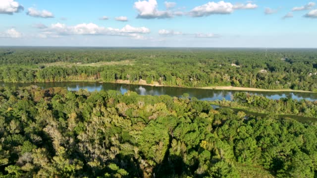 Aerial view of a hiking park trail in East End Park in Kingwood,TX