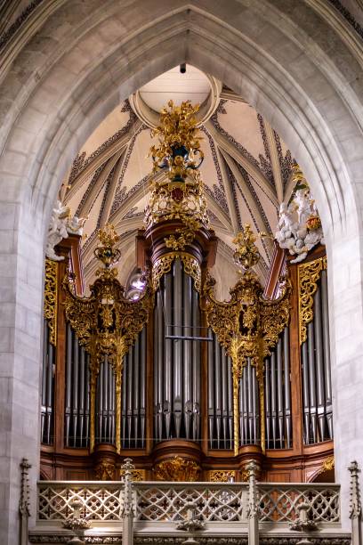 istock Pipe organ inside the adorned cathedral of Bern, Switzerland 1442687176