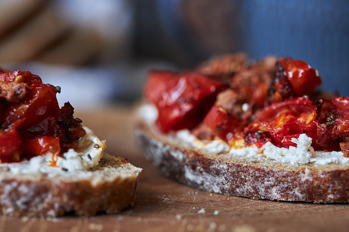 Delicious Brunch Toast, topped with toasted tomato and mince
