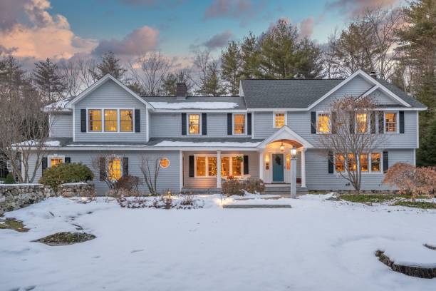 istock Beautiful modern house surrounded by nature in winter 1442689792