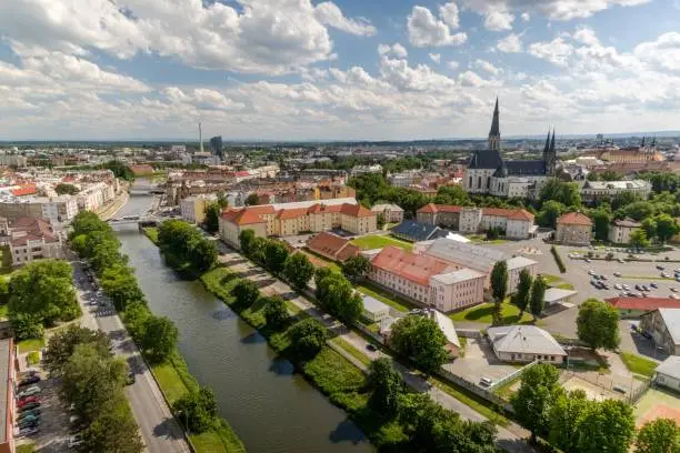 A bird's eye view of the beautiful cityscape of Olomouc, Czech Republic