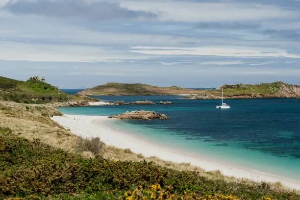 A scenic view of the Great Bay in St. Martin's Isles of Scilly, Cornwall