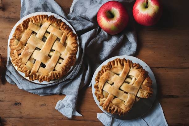 istock Composition with delicious apple pies on wooden background 1442692459