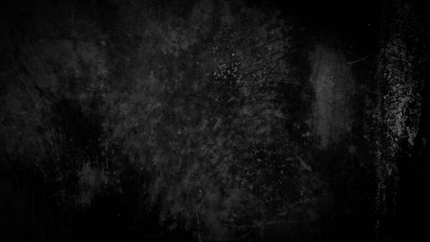 istock Dark moody black background with grey grungy stained textures 1442692776