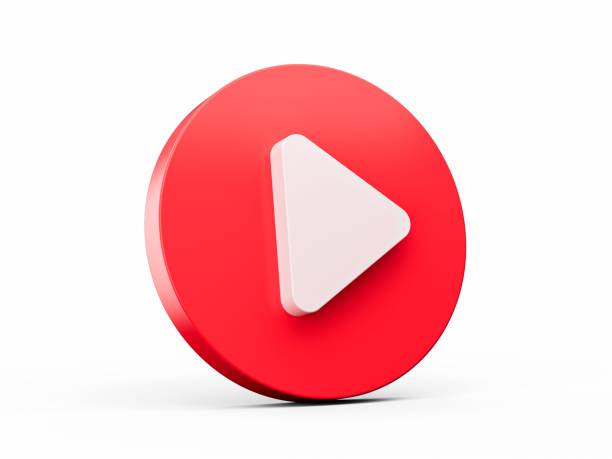 istock Red play button isolated on a white background, 3d illustration 1442692784